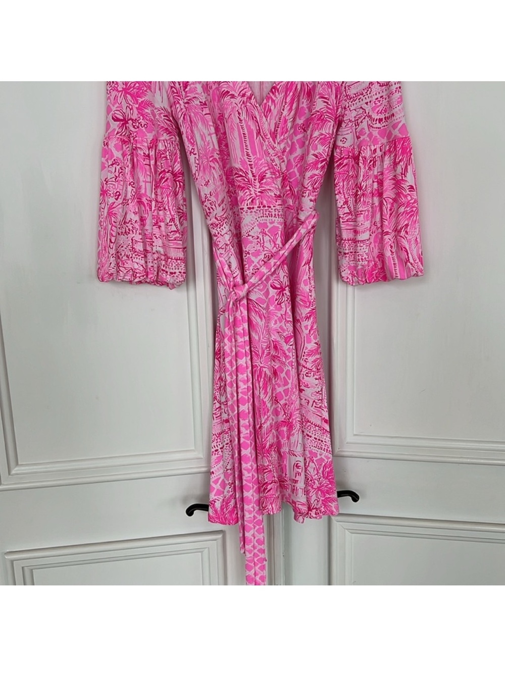 Lilly Pulitzer Pink and White cotton jersey wrap-top dress -Size M